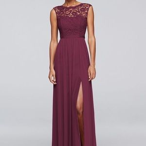 Wine color lace bridesmaid dress